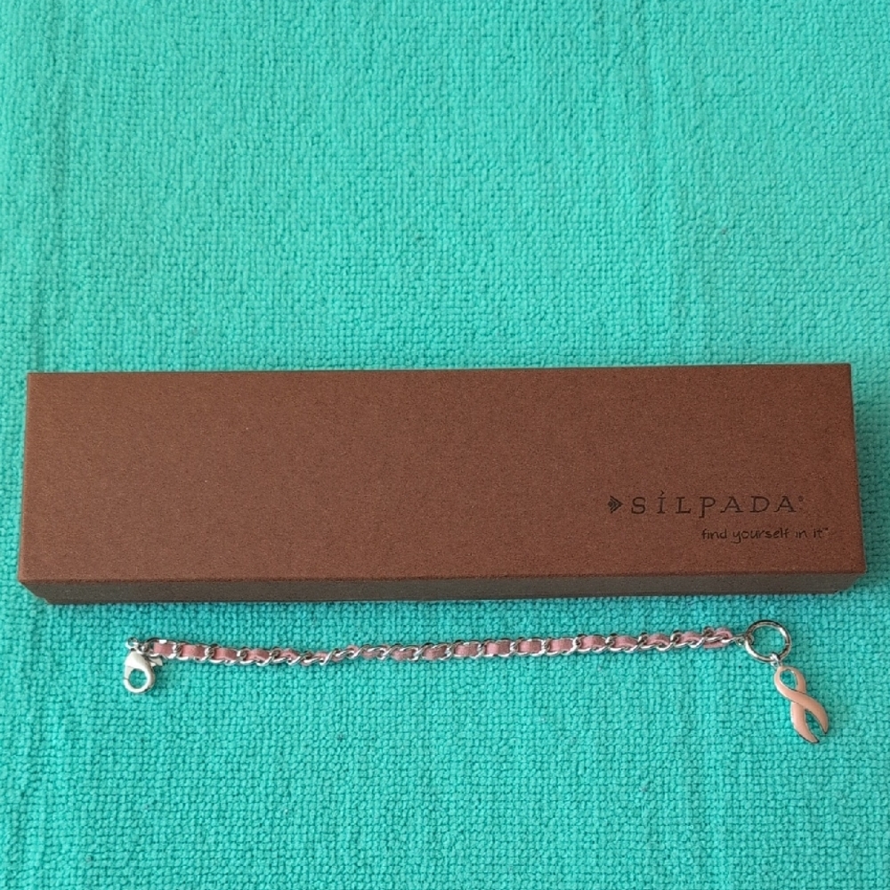 Silpada Silver Chain Bracelet with Pink Ribbon Charm